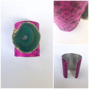 Wide Pink and Green Python Agate Cuff